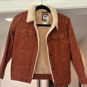 Rust Corduroy Sherpa-Lined Jacket with Cream Collar